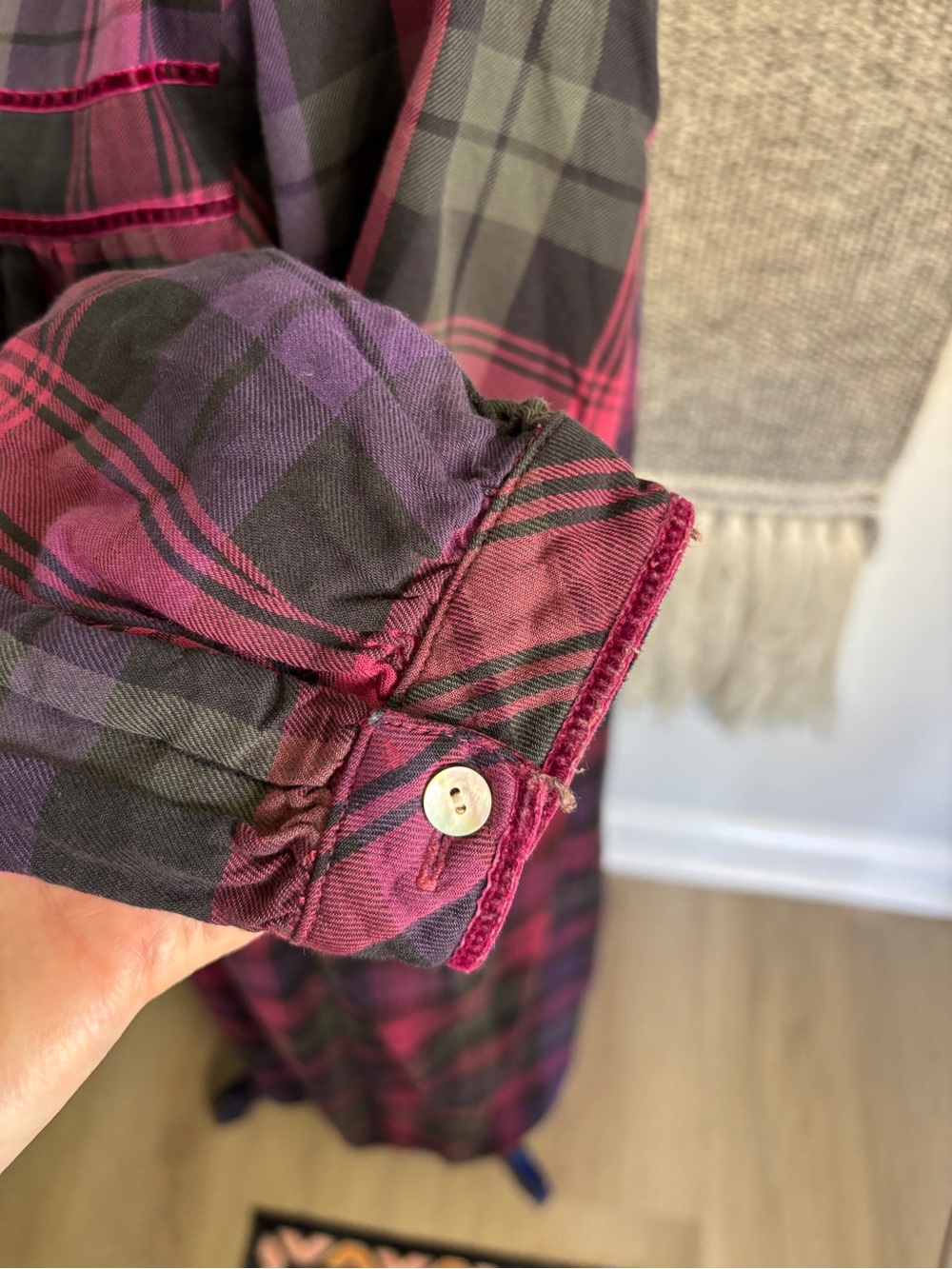 Eileen West Pink and Black Cotton Plaid Button-Front Nightgown - Picture 4 of 7